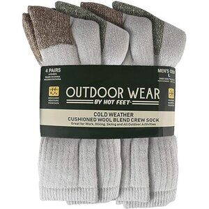 OUTDOOR WEAR BY GOT FEET Men's 4Pack Cushioned Wool Blend Crew Sock Size L